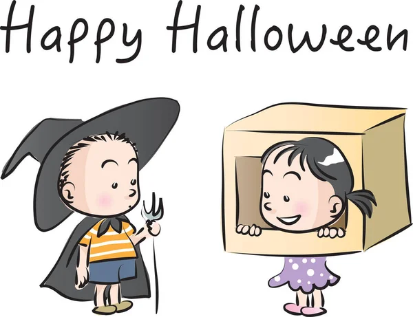 Personajes Dibujos Animados Niño Con Una Chica Trajes Halloween — Archivo Imágenes Vectoriales