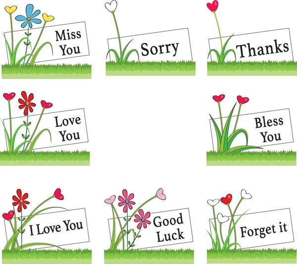 Conjunto Tarjetas Con Flores Saludos — Vector de stock