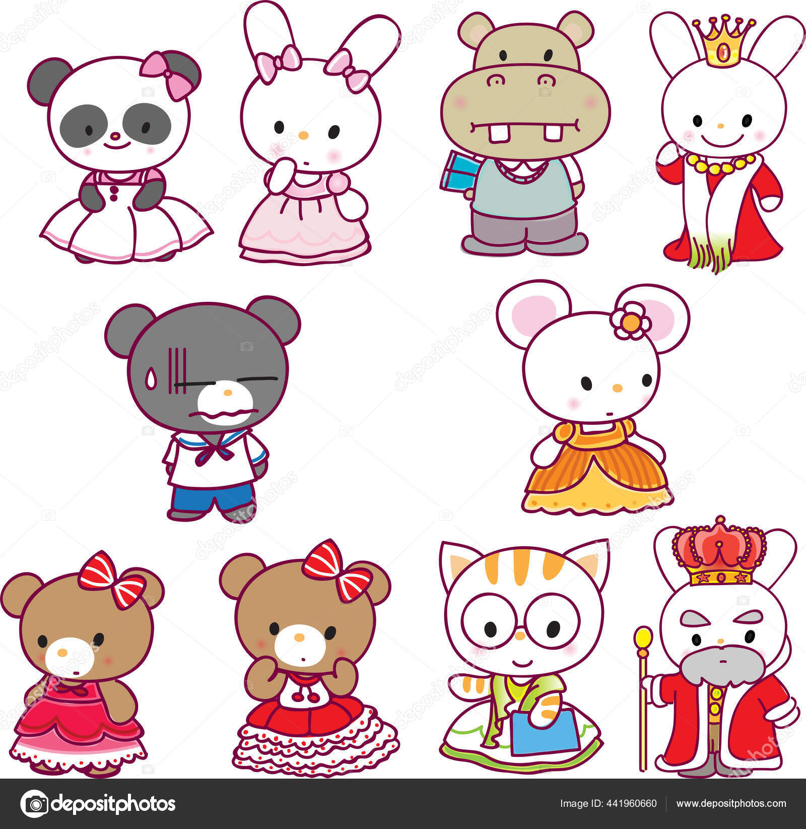 Set Lucu Kartun Hewan Stok Vektor Wenpei 441960660