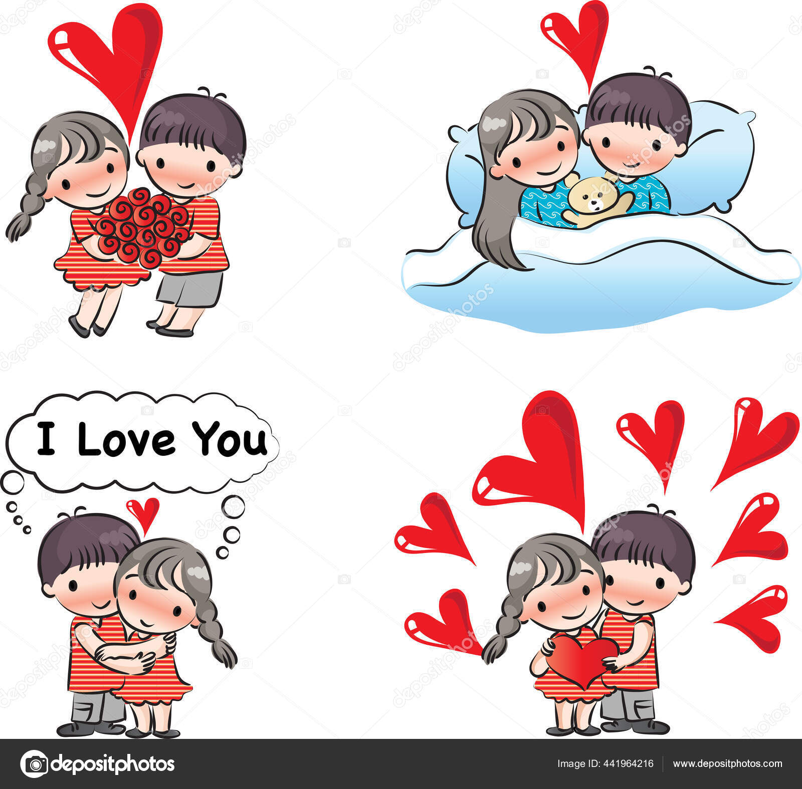 Vektor Ilustrasi Hari Valentine Dengan Pasangan Kartun Stok Vektor Wenpei 441964216