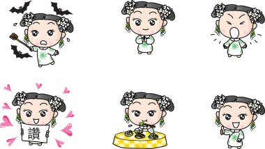 Çizgi film kız karakterlerinin vektör kümesi