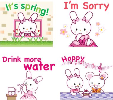 Sevimli tavşanlı tebrik kartlarının vektör çizimi 