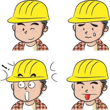 İnşaat işçileri ve çizgi film karakterleri.