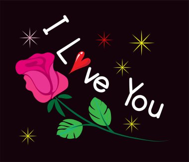 Çiçekli ve yazılı kartların vektör çizimi. Seni seviyorum. 