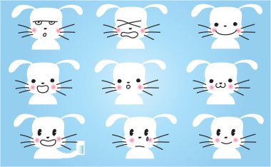 Bir dizi şirin tavşan suratlı çizgi film. vektör illüstrasyonu