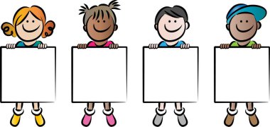 Boş pankartlar taşıyan bir grup çocuğun resmi