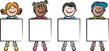 Boş pankartlar taşıyan bir grup çocuğun resmi