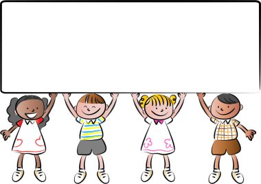 Tabela tutan bir grup çocuğun vektör çizimi