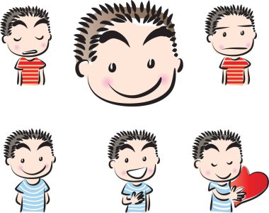 Değişik ifadeleri ve duyguları olan bir çocuğun vektör çizimi