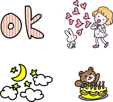 Tatlı kız, tavşan ve ayının vektör çizimi