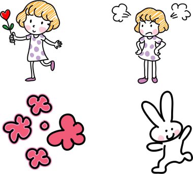 Çizgi film kızları ve tavşan vektör kümesi