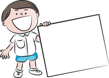 Elinde boş bir tahta tutan bir çocuğun resmi.