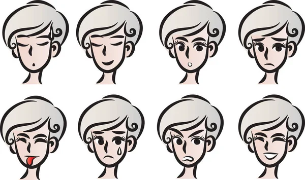Ensemble Visages Dessins Animés Expressions Faciales Différentes — Image vectorielle