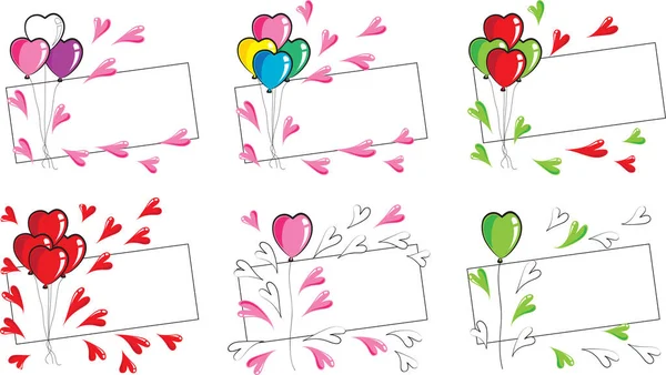 Vector Ilustración Conjunto Con Tarjetas San Valentín Con Corazones Flores — Archivo Imágenes Vectoriales
