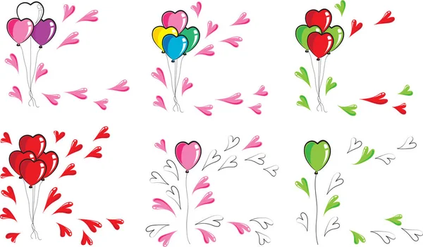 Vector Conjunto Globos Corazones — Archivo Imágenes Vectoriales