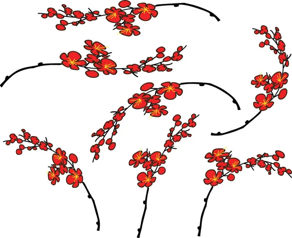 Vektorgrenar Körsbär Rönn Träd Och Blommor Blommig Bakgrund — Stock vektor