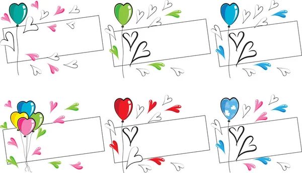 Ilustração Vetorial Conjunto Com Cartões Dia Dos Namorados Com Corações — Vetor de Stock