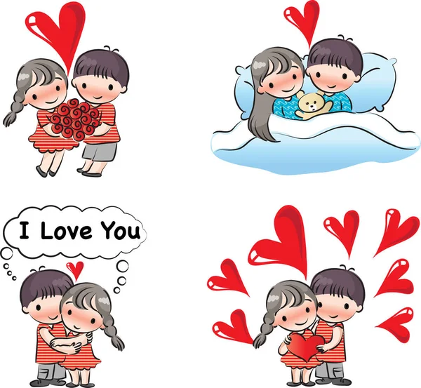 Vektor Illustration Des Valentinstages Mit Cartoon Paaren — Stockvektor