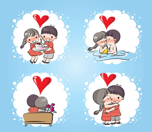 かわいいカップル漫画のキャラクターとバレンタインデーカード — ストックベクタ