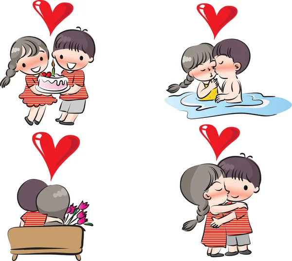 Illustration Vectorielle Des Couples Dessins Animés Saint Valentin — Image vectorielle