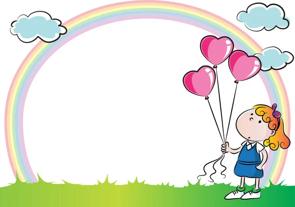 Illustrazione Una Bambina Carina Con Palloncini — Vettoriale Stock