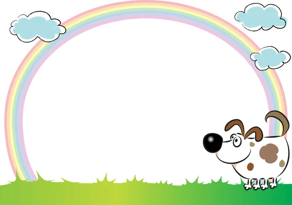 Illustration Eines Niedlichen Hundes Und Eines Regenbogens — Stockvektor