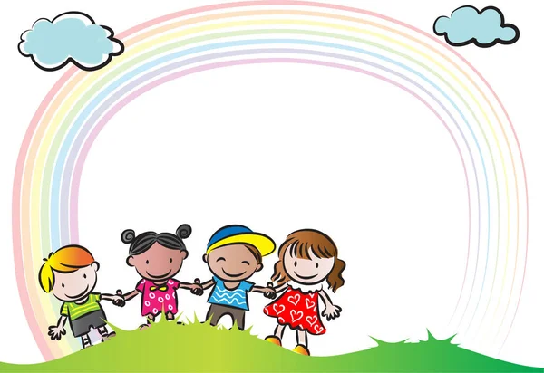 Ilustración Niño Una Niña Con Arco Iris — Archivo Imágenes Vectoriales