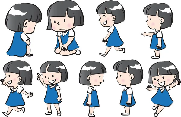 Conjunto Chicas Dibujos Animados Con Diferentes Emociones — Vector de stock