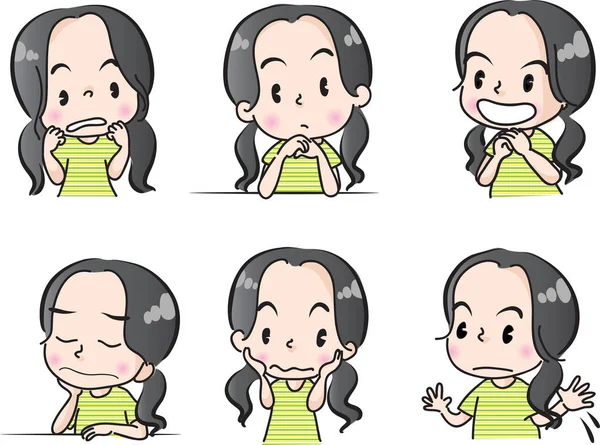 Set Cute Cartoon Female Characters — Stock Vector