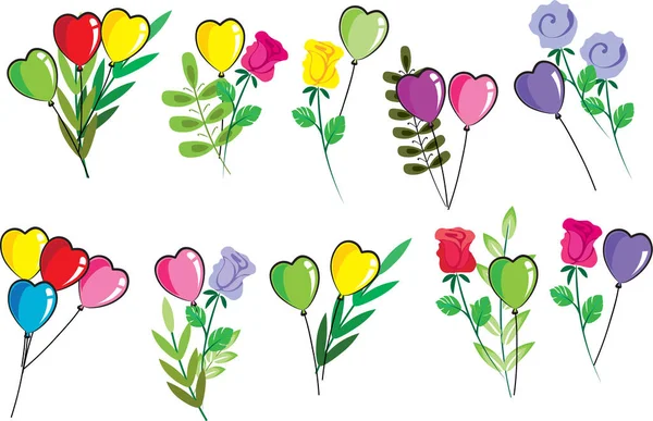 Conjunto Flores Colores Globos — Archivo Imágenes Vectoriales