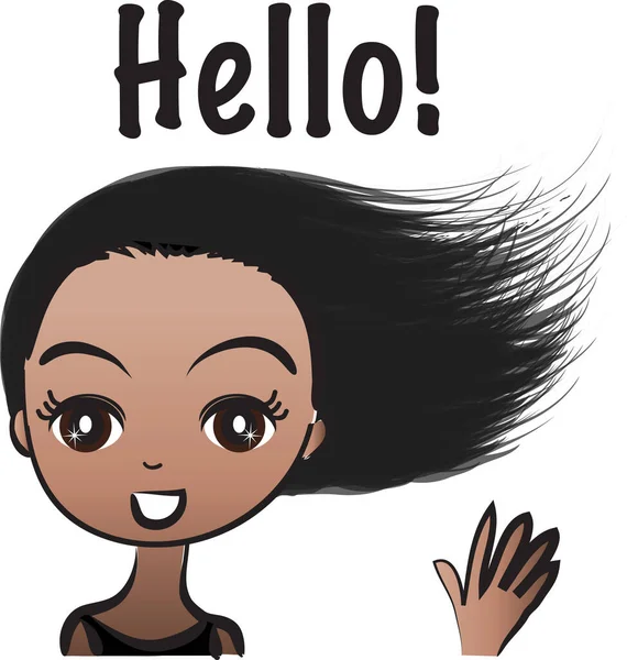 Illustration Girl Black Hair — Stock Vector