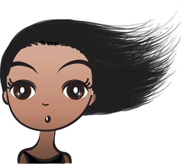 Ilustración Vectorial Una Chica Con Pelo Negro — Vector de stock