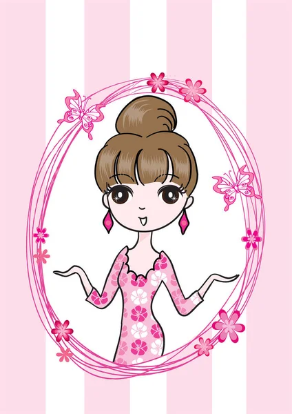Beautiful Girl Pink Dress — Stock Vector