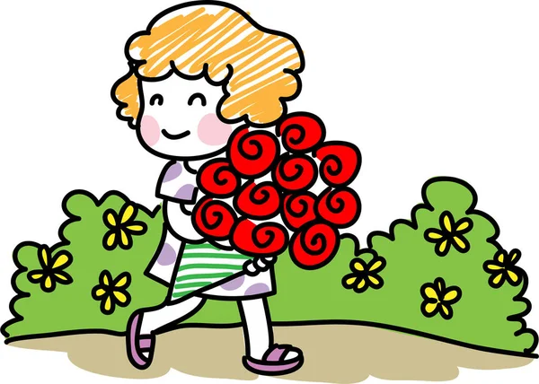 Illustration Girl Flowers — Stock Vector