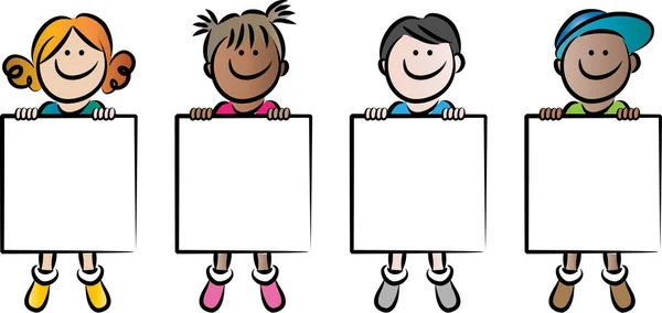 Illustration Group Children Holding Blank Banners — Stock Vector