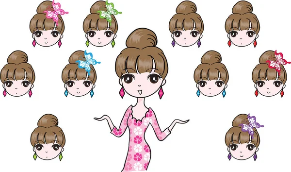 Set Cute Cartoon Girls — Stock Vector