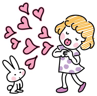 Tavşanlı, noktalı elbiseli şirin küçük kız. 