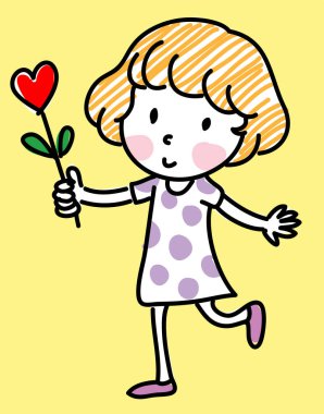 Çizgi film karakteri kırmızı kalpli tatlı kız.