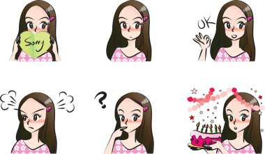 Küçük bir kızın sevimli çizgi film karakterinin vektör çizimi