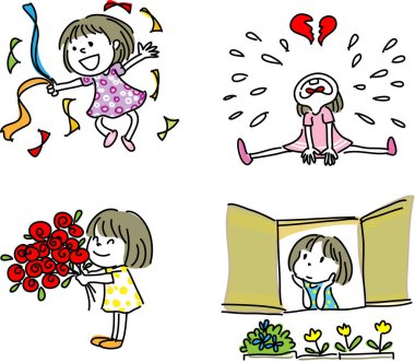 Küçük bir kızın sevimli çizgi film karakterinin vektör çizimi