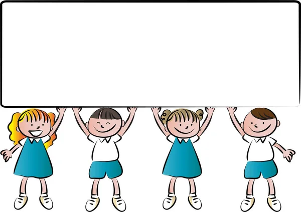 Set Bambini Dei Cartoni Animati Con Grande Banner — Vettoriale Stock