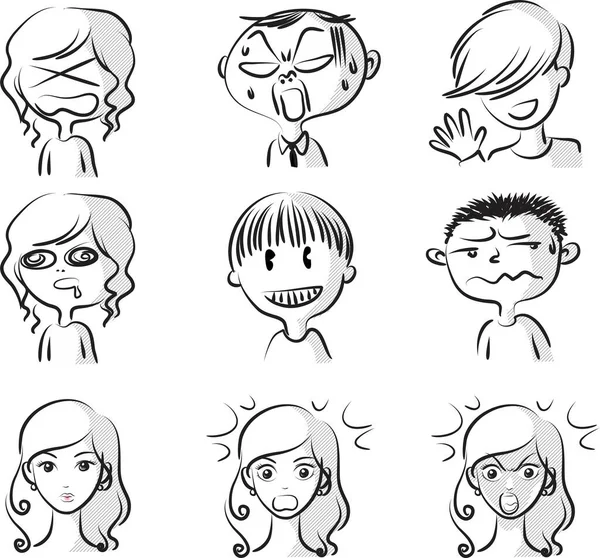 Set Vector Illustrations Cartoon Faces — Stock Vector