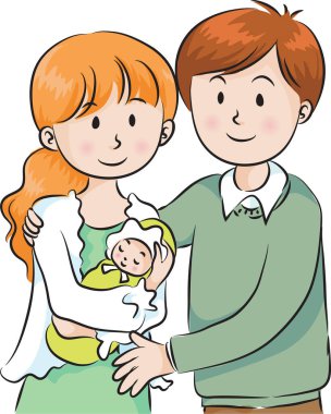 Vektör karı koca yeni doğmuş bir bebek taşıyor