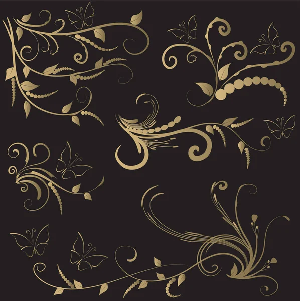 Éléments Décoratifs Calligraphiques Avec Lignes Ensemble Design Papillon — Image vectorielle