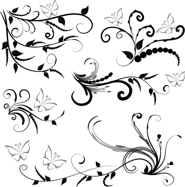 Éléments Décoratifs Calligraphiques Avec Lignes Ensemble Design Papillon — Image vectorielle