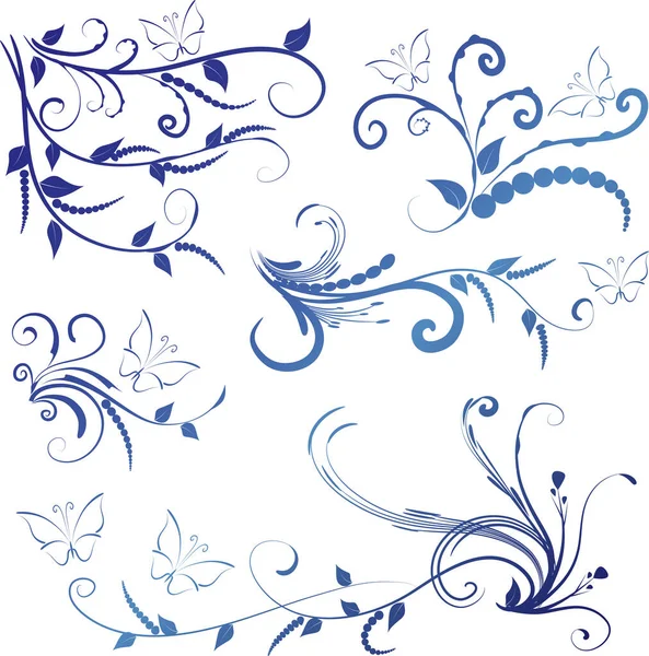 Éléments Décoratifs Calligraphiques Avec Lignes Ensemble Design Papillon — Image vectorielle