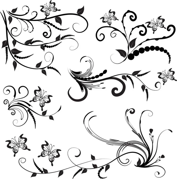 Elementos Decorativos Caligráficos Con Líneas Conjunto Diseño Mariposa — Vector de stock
