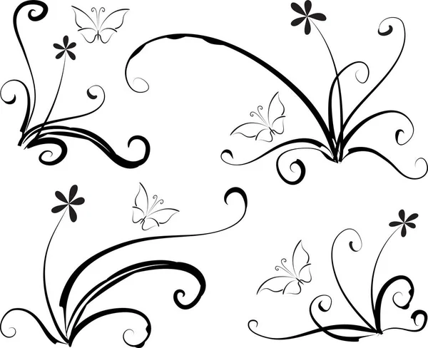 Vector Dibujo Planta Amor Corazones Flores Árboles Hoja Orquídea Icono — Vector de stock