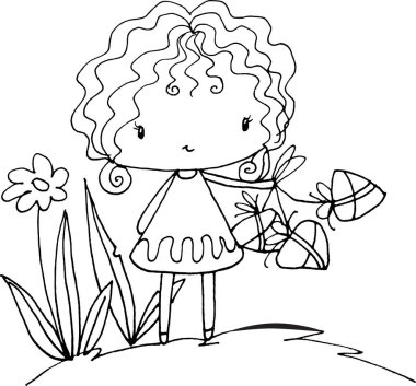 vektör karikatür kızı Ejderha Teknesi Festivali 'nde pirinç köftesi yedi.