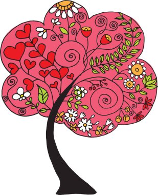 Vektör illüstrasyon ağacı çiçek kalp şeklindeki tasarım deseni